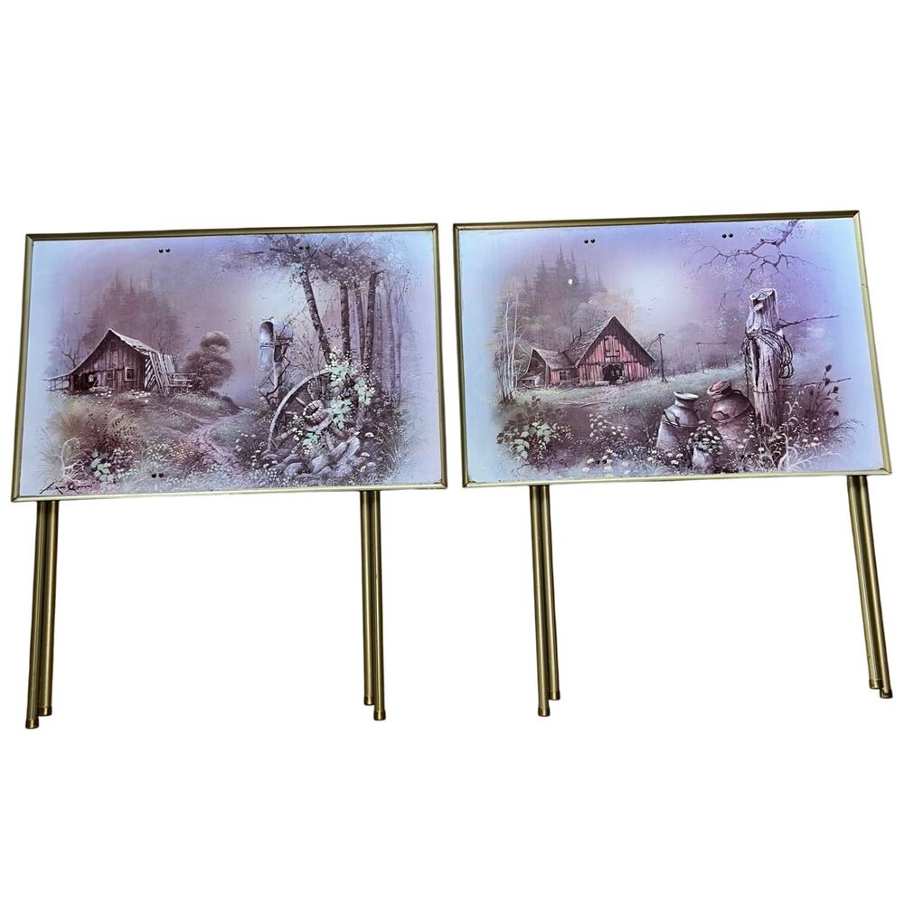 2 Vintage Andres Orpinas Folding TV Tray Tables Barn Farm Retro MCM